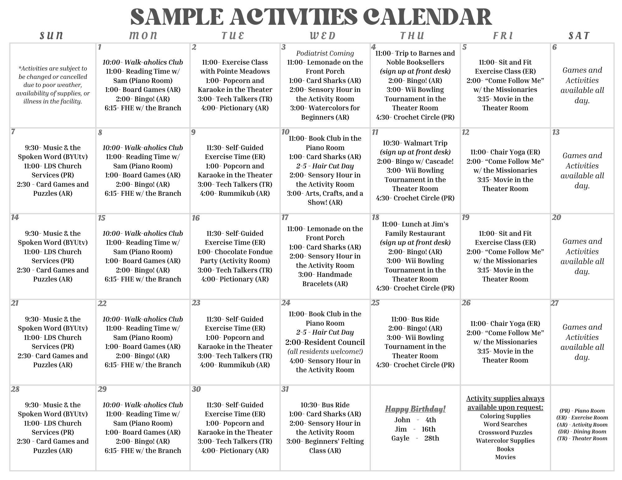 Sample Calendar